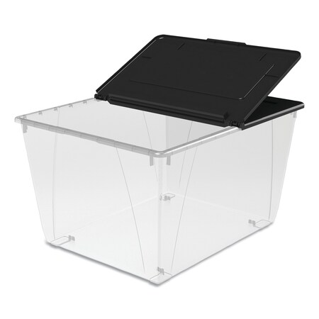 Storex Storage Tote, 16 gal, 18-1/4 in L x 22-3/4 in W x 12-7/8 in H, Clear, Black, Plastic 00900U04C